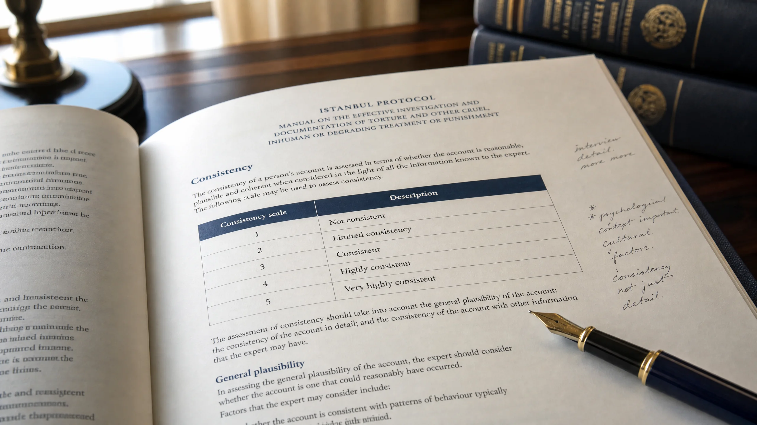 Istanbul Protocol consistency scale reference document with clinical annotations
